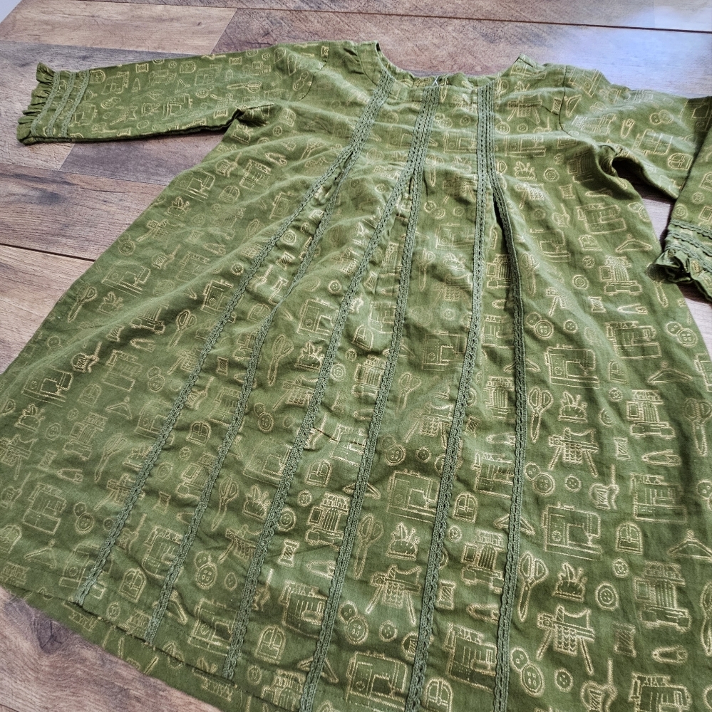 J. Girls Green Metallic Gold Sewing Patterned Tunic Dress Girls 6-7 Years Kurti - Picture 2 of 13